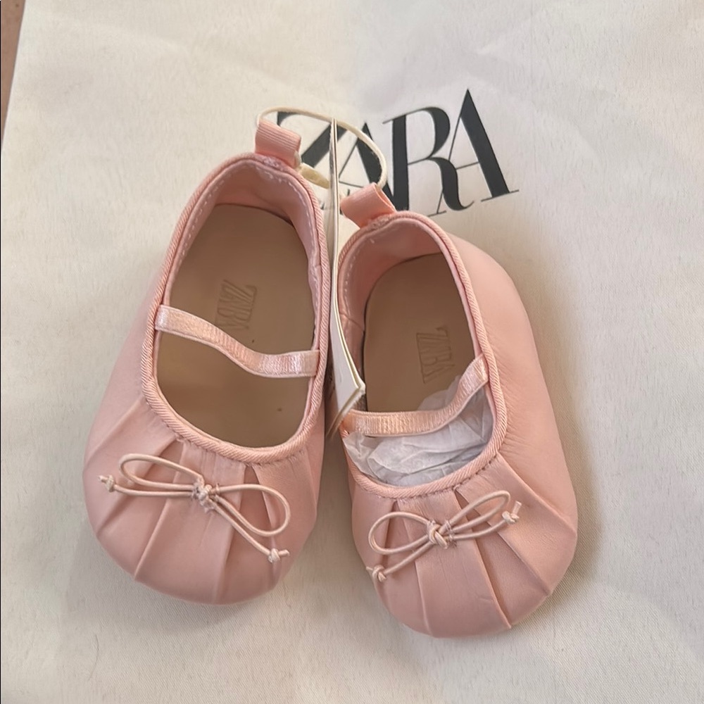 Zara Pink Baby Ballet Shoes with Bow Detail